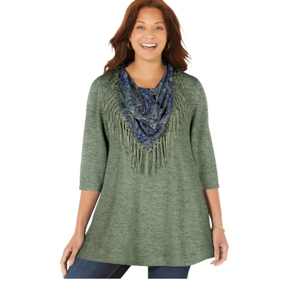 Catherines Women's Plus Size Impossibly Soft Tunic & Scarf Duet 2X - Picture 1 of 15